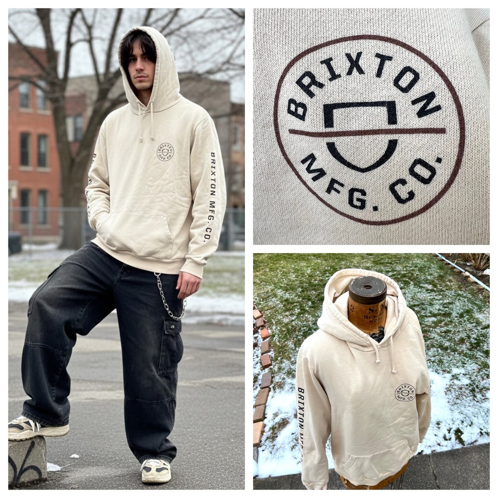 Brixton Crest Hoodie Mens L Graphic Sleeve Oversized‎ Skater Streetwear Grunge